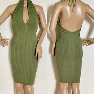 Green Ribbed Halter Dress